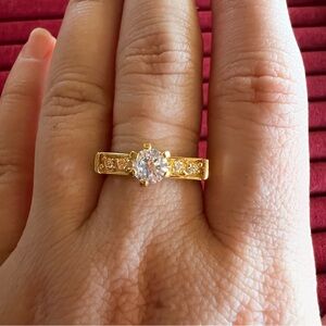 Gold Tone Ring with Clear Stones - Classic Women's Jewelry